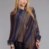 Sweaters / Vests * | Stetson Womens Blue/Brown Asymmetrical Poncho