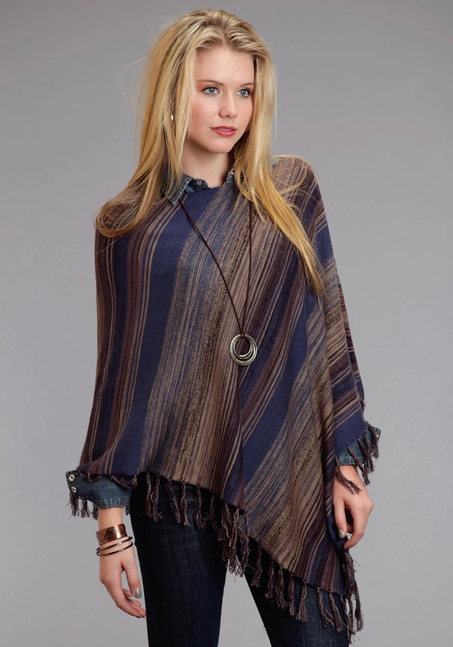 Sweaters / Vests * | Stetson Womens Blue/Brown Asymmetrical Poncho