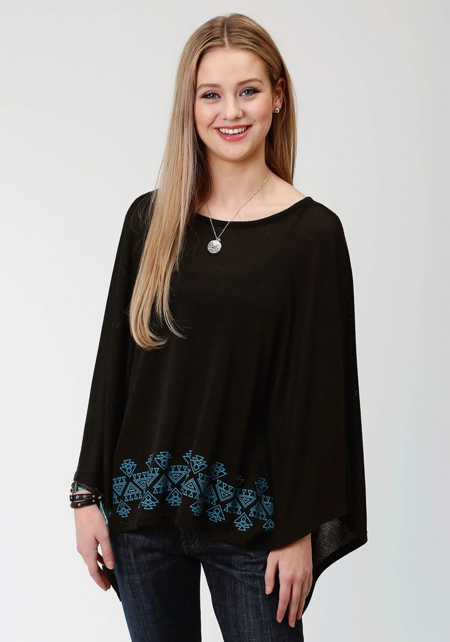 Sweaters / Vests * | Roper Womens Black/Blue Polyester Hankerchief Sweater