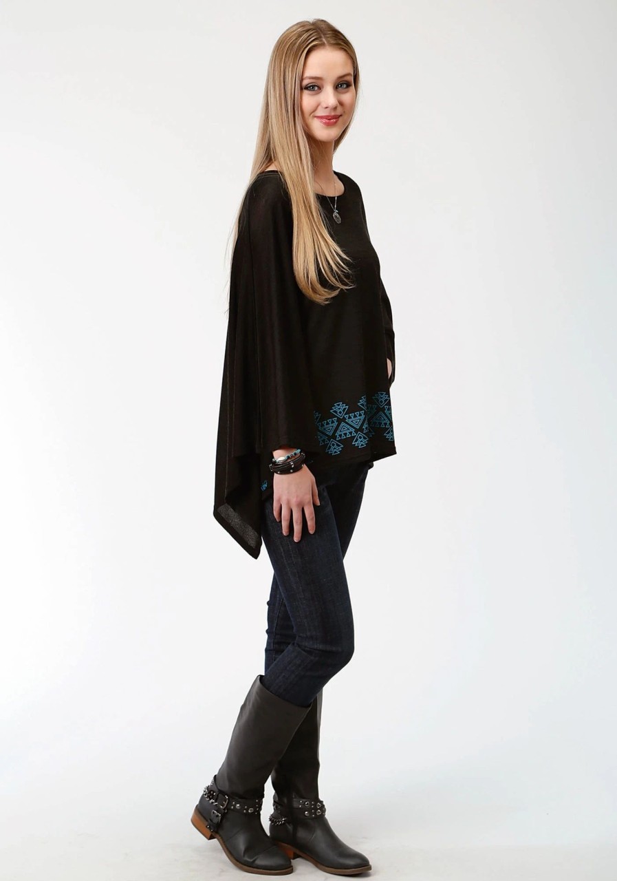 Sweaters / Vests * | Roper Womens Black/Blue Polyester Hankerchief Sweater