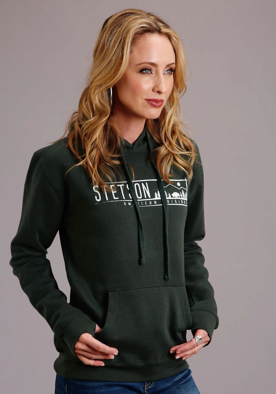 Sweaters / Vests * | Stetson Womens Hunter Green Cotton Blend Original Hoodie