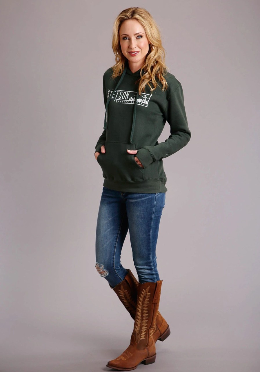 Sweaters / Vests * | Stetson Womens Hunter Green Cotton Blend Original Hoodie