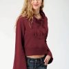 Sweaters / Vests * | Roper Crop Womens Wine 100% Cotton French Terry Sweatshirt