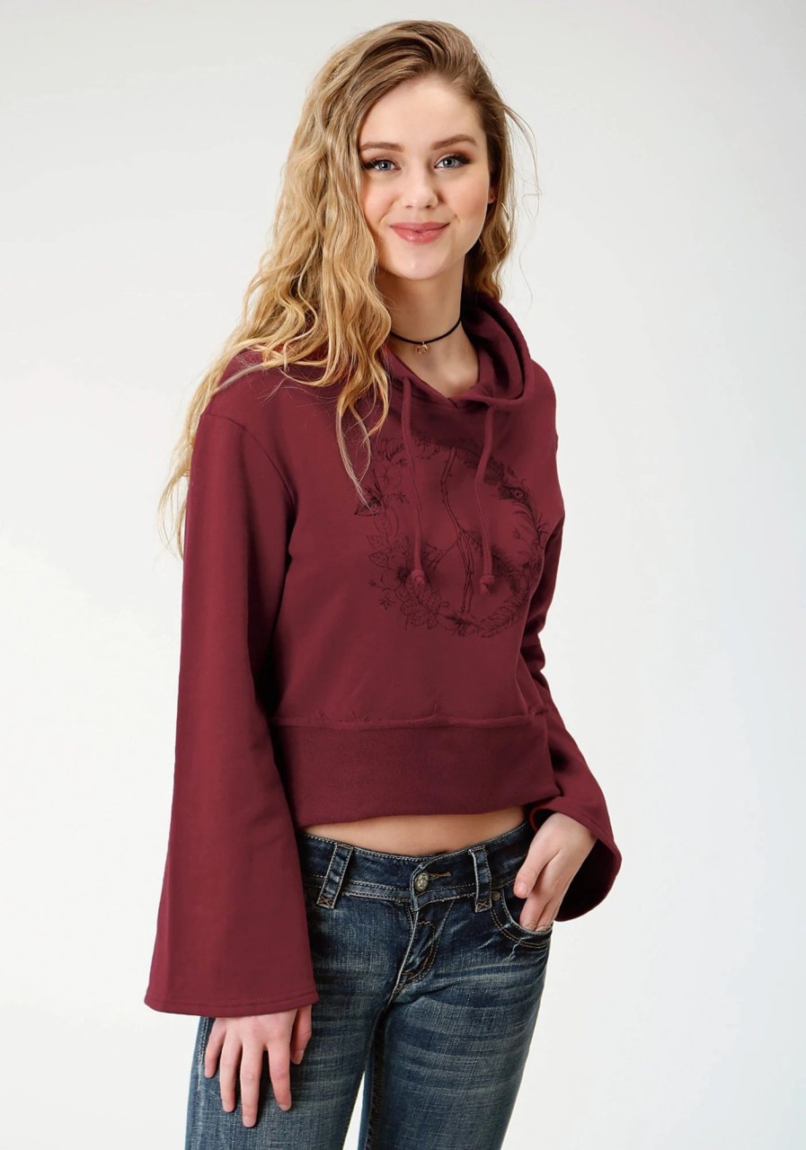 Sweaters / Vests * | Roper Crop Womens Wine 100% Cotton French Terry Sweatshirt