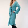 Sweaters / Vests * | Roper Womens Dark Teal Polyester Long Length Cardigan