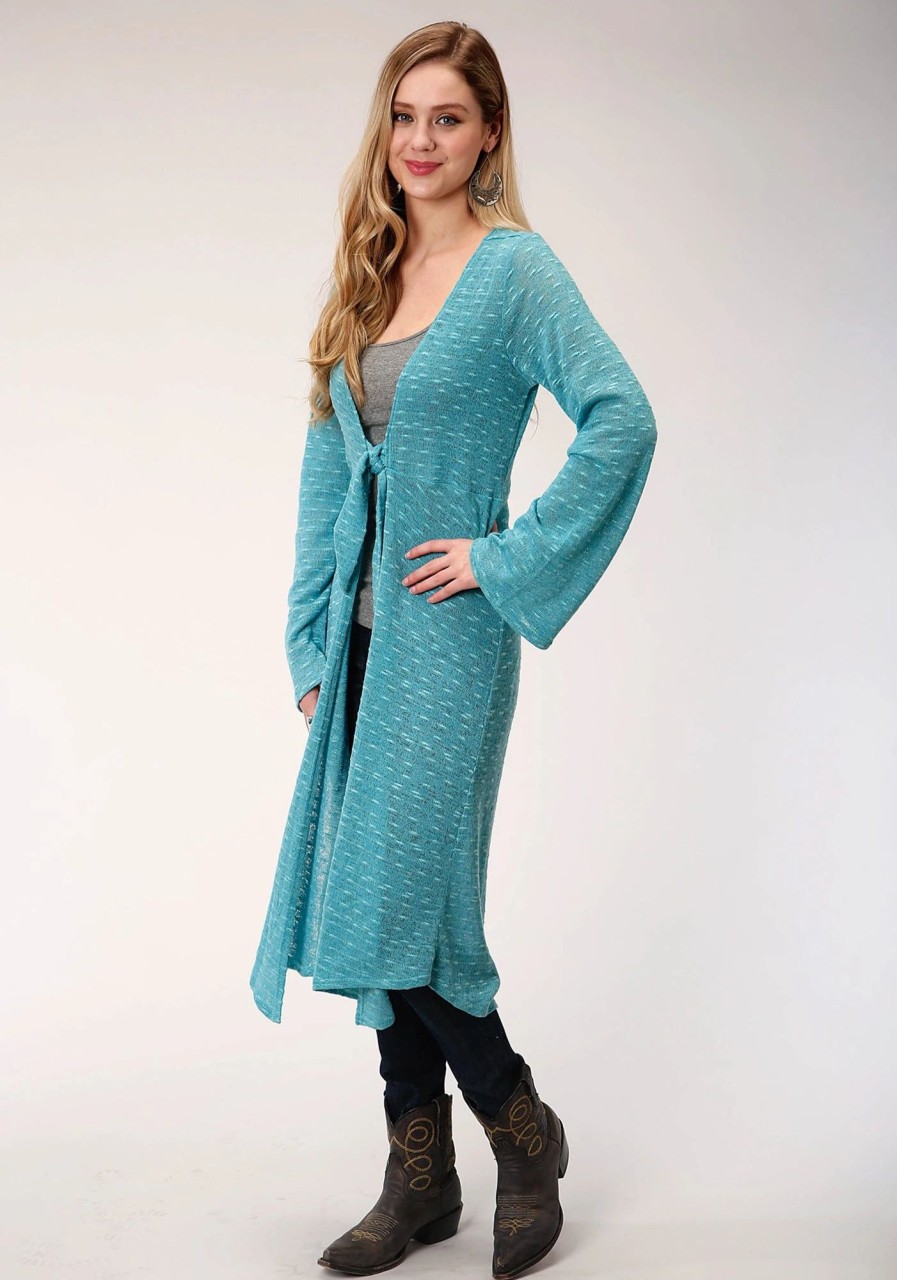 Sweaters / Vests * | Roper Womens Dark Teal Polyester Long Length Cardigan