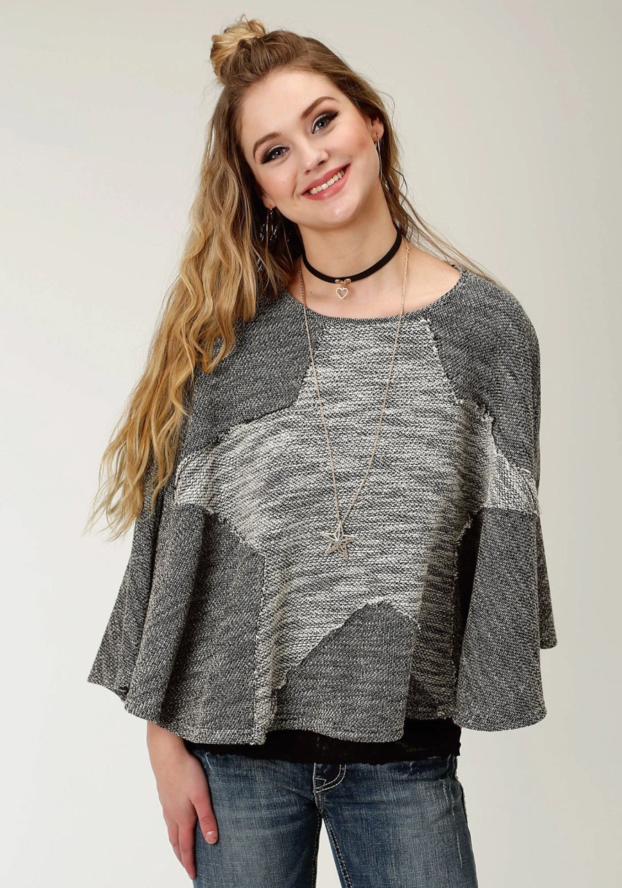 Sweaters / Vests * | Roper Womens Black/White 100% Cotton Star-Shaped Poncho