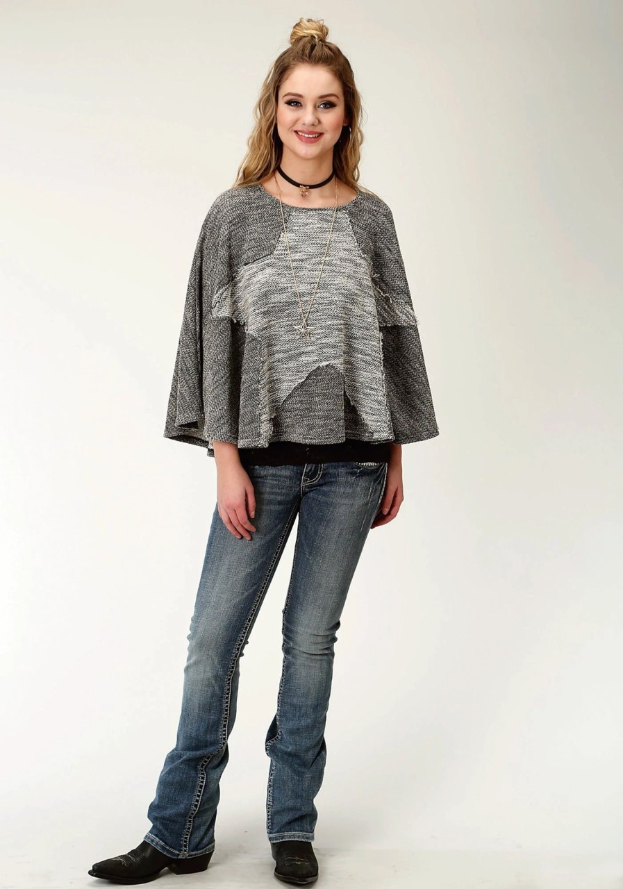 Sweaters / Vests * | Roper Womens Black/White 100% Cotton Star-Shaped Poncho