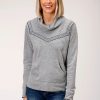 Sweaters / Vests * | Roper Womens Grey Cotton Blend Comfy Cowl Neck Sweater