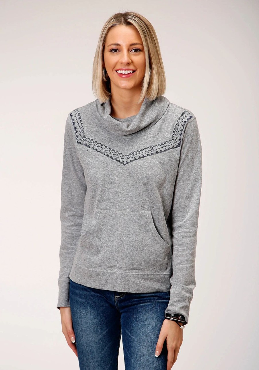 Sweaters / Vests * | Roper Womens Grey Cotton Blend Comfy Cowl Neck Sweater