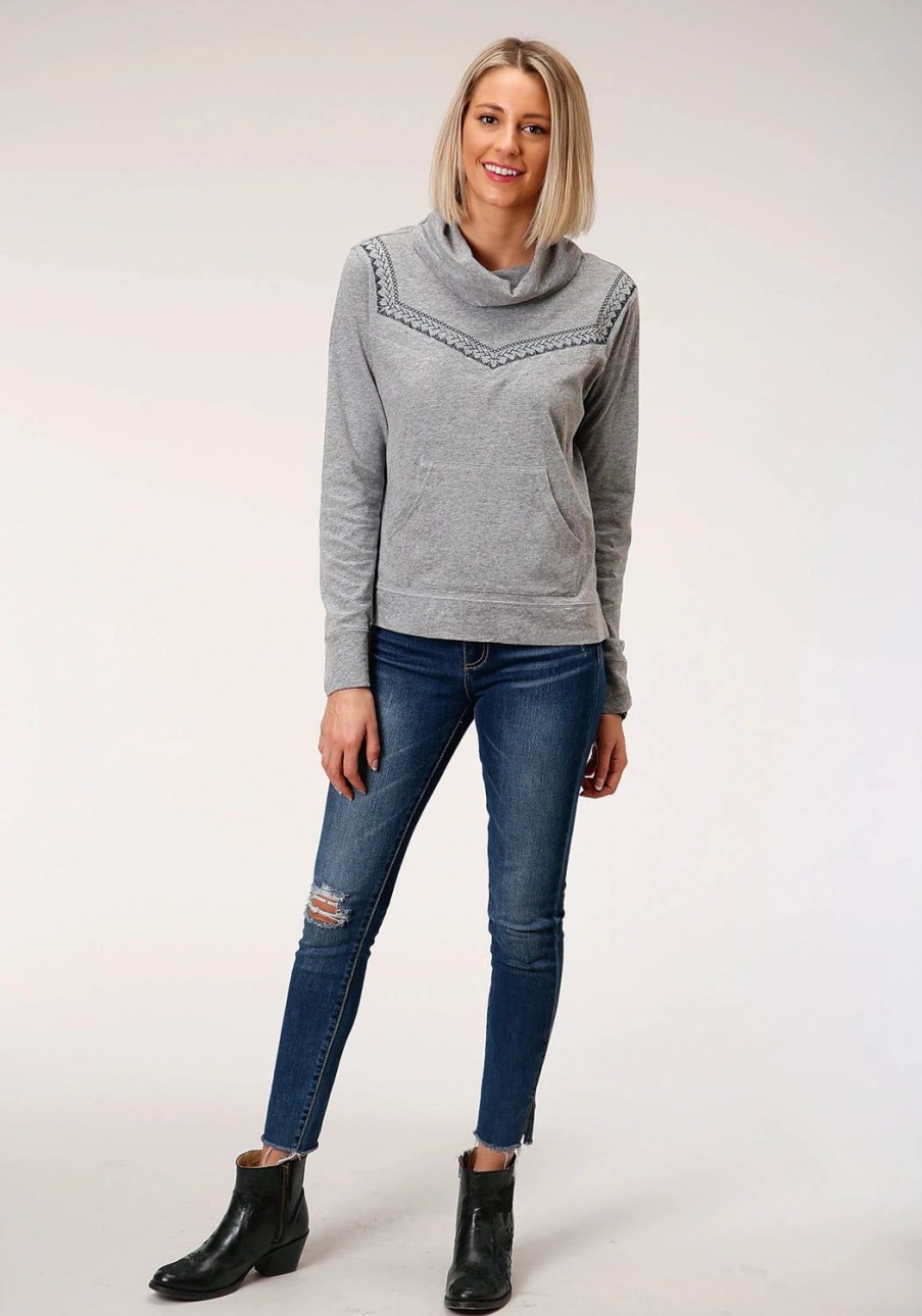 Sweaters / Vests * | Roper Womens Grey Cotton Blend Comfy Cowl Neck Sweater