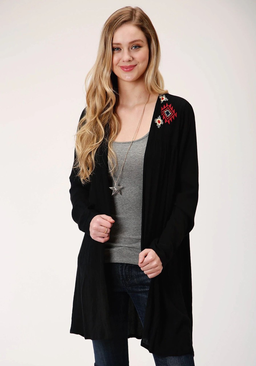 Sweaters / Vests * | Roper Womens Black Rayon/Nylon Western Embroidery Cardigan