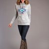 Sweaters / Vests * | Stetson Womens Heather Grey Cotton Blend Aztec Screenprint Hoodie