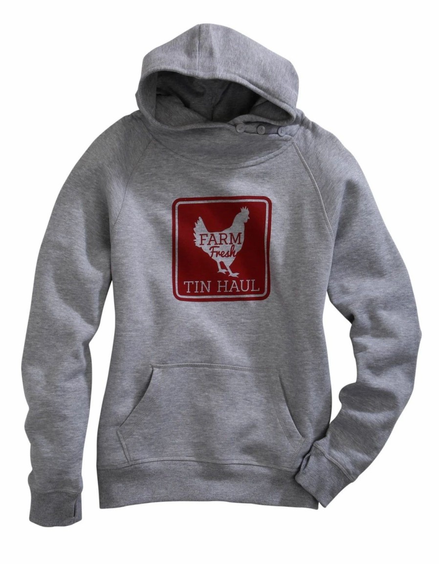 Sweaters / Vests * | Tin Haul Womens Grey Cotton Blend Farm Fresh Hoodie