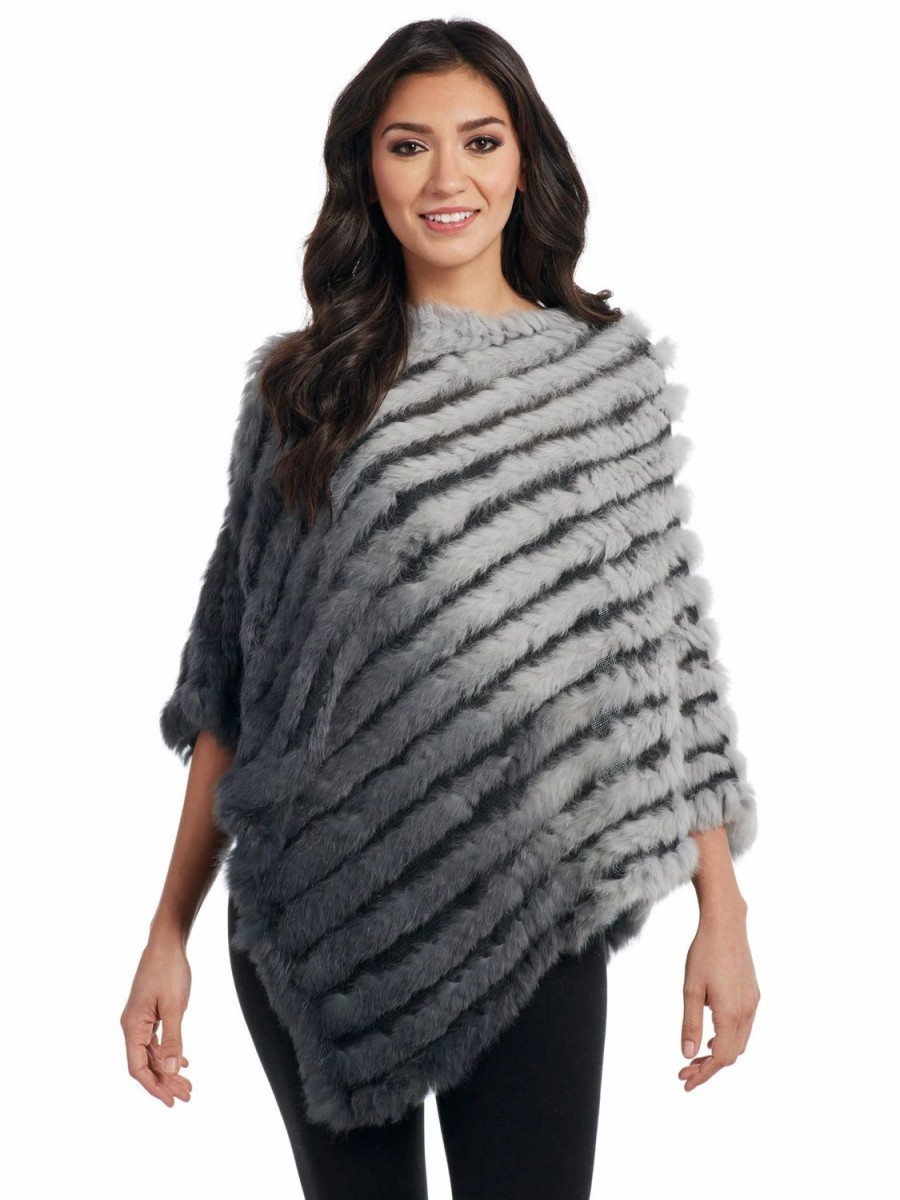 Sweaters / Vests * | Cripple Creek Womens Steel Grey Rabbit Fur Loose Poncho