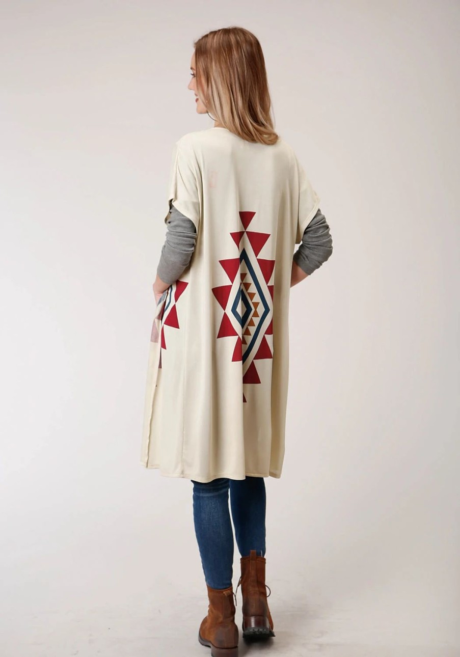 Sweaters / Vests * | Roper Womens Cream Polyester Aztec Sweater Cardigan