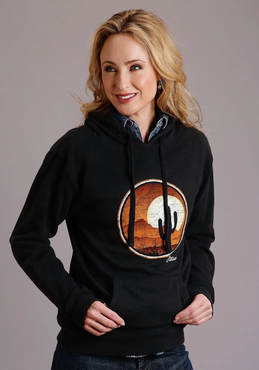 Sweaters / Vests * | Stetson Womens Black Cotton Blend Sunset & Cactus Hoodie