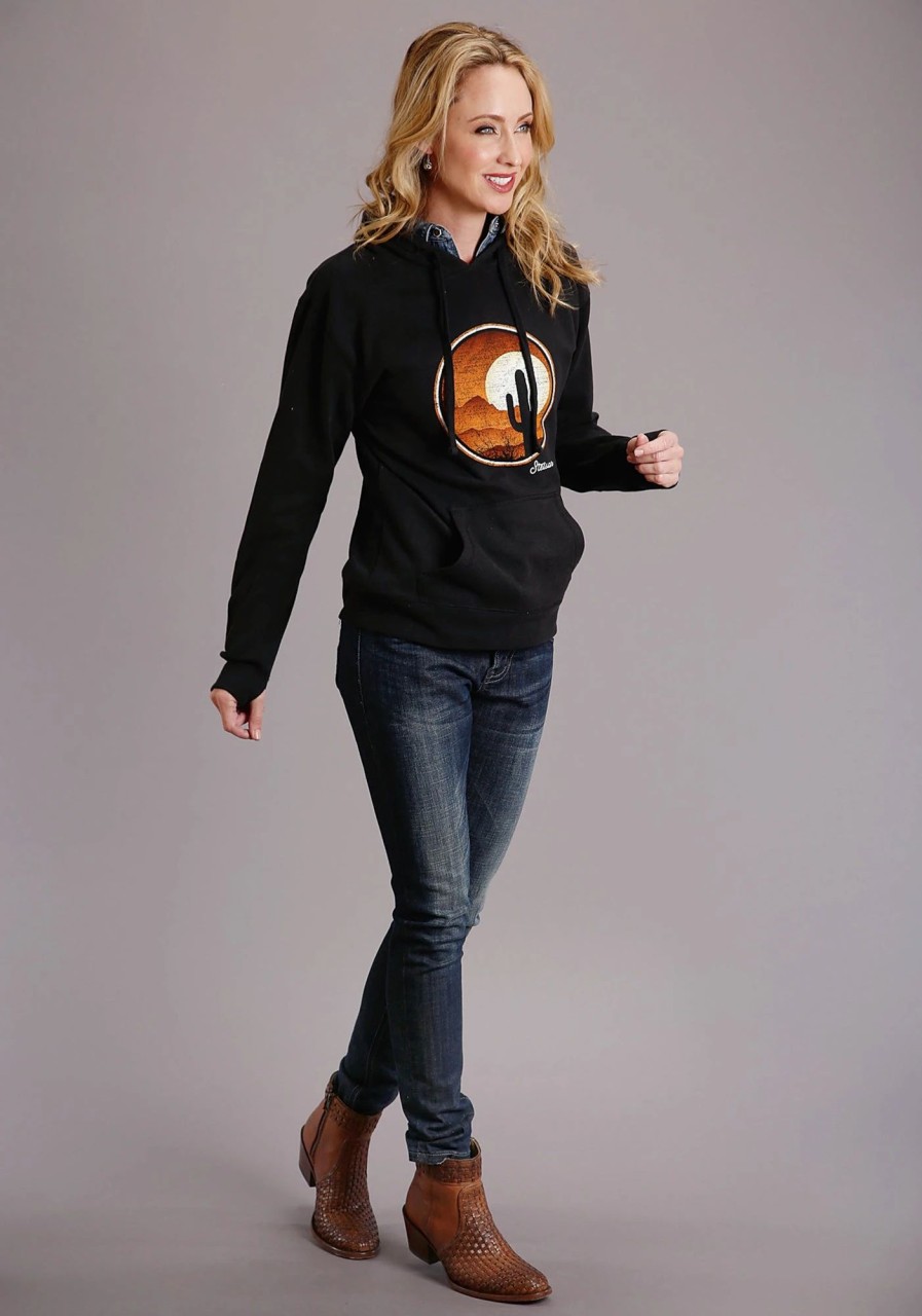 Sweaters / Vests * | Stetson Womens Black Cotton Blend Sunset & Cactus Hoodie