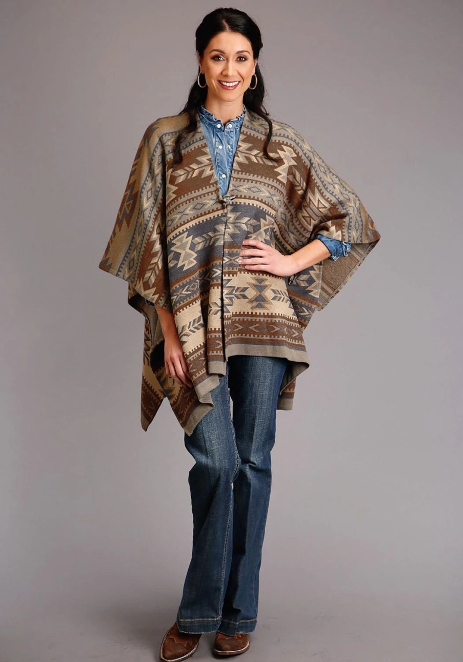 Sweaters / Vests * | Stetson Womens Brown Multi Acrylic Aztec Poncho Sweater