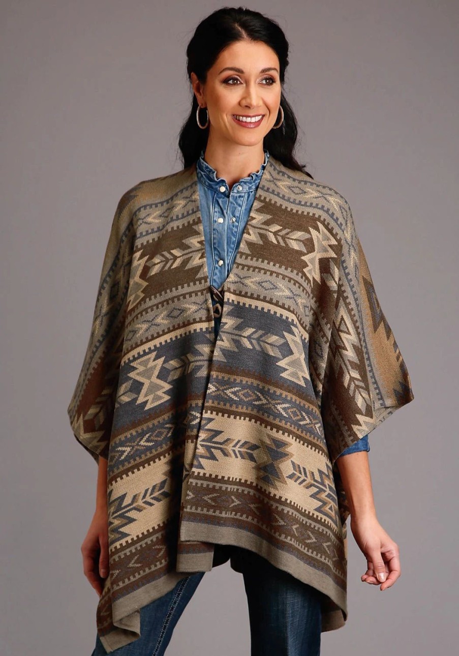 Sweaters / Vests * | Stetson Womens Brown Multi Acrylic Aztec Poncho Sweater