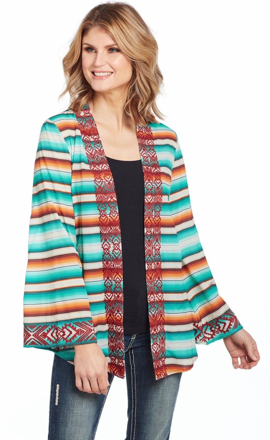 Sweaters / Vests * | Cowgirl Up Womens Multi-Color Nylon Open Front Sweater