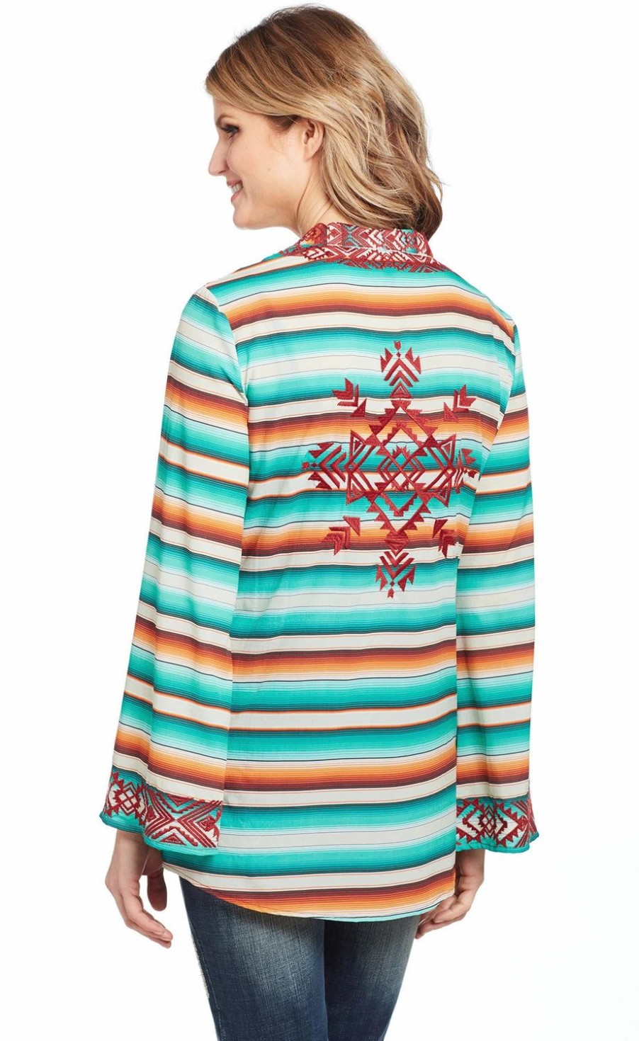 Sweaters / Vests * | Cowgirl Up Womens Multi-Color Nylon Open Front Sweater