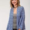 Sweaters / Vests * | Roper Womens Blue Rayon/Nylon Tile Print Cardigan