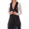 Sweaters / Vests * | Scully Womens Black Cotton Blend Tulle Layered Duster