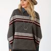 Sweaters / Vests * | Stetson Womens Grey/Red Ombre Stripe Poncho