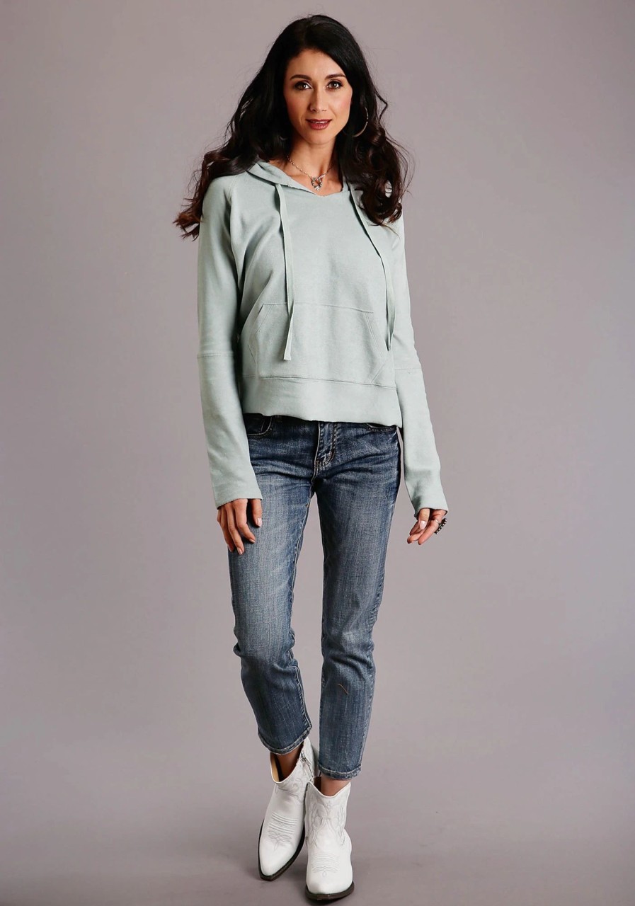 Sweaters / Vests * | Stetson Womens Seafoam 100% Cotton Twill Ties Hoodie