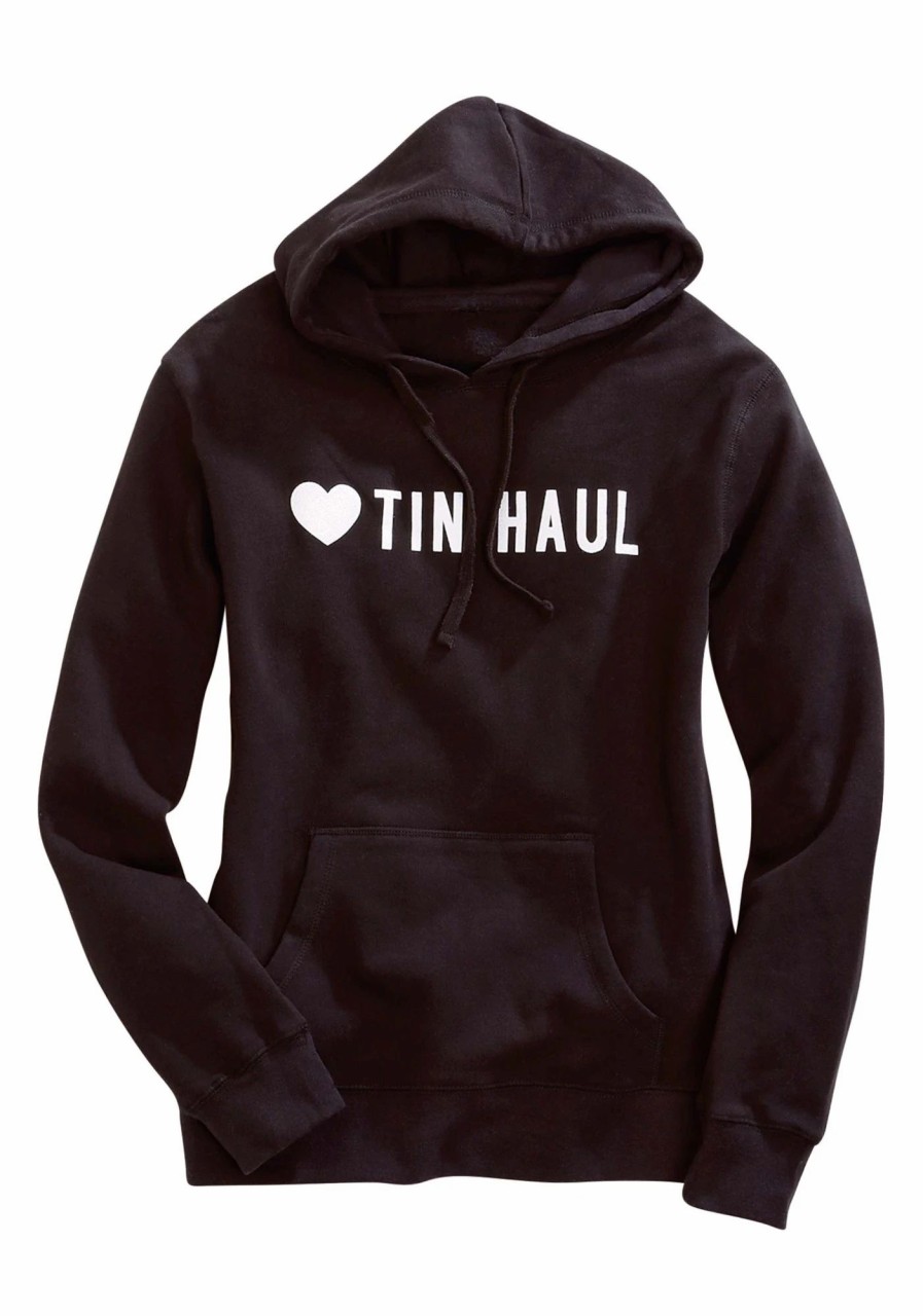 Sweaters / Vests * | Tin Haul Womens Black Cotton Blend Love Screenprint Hoodie