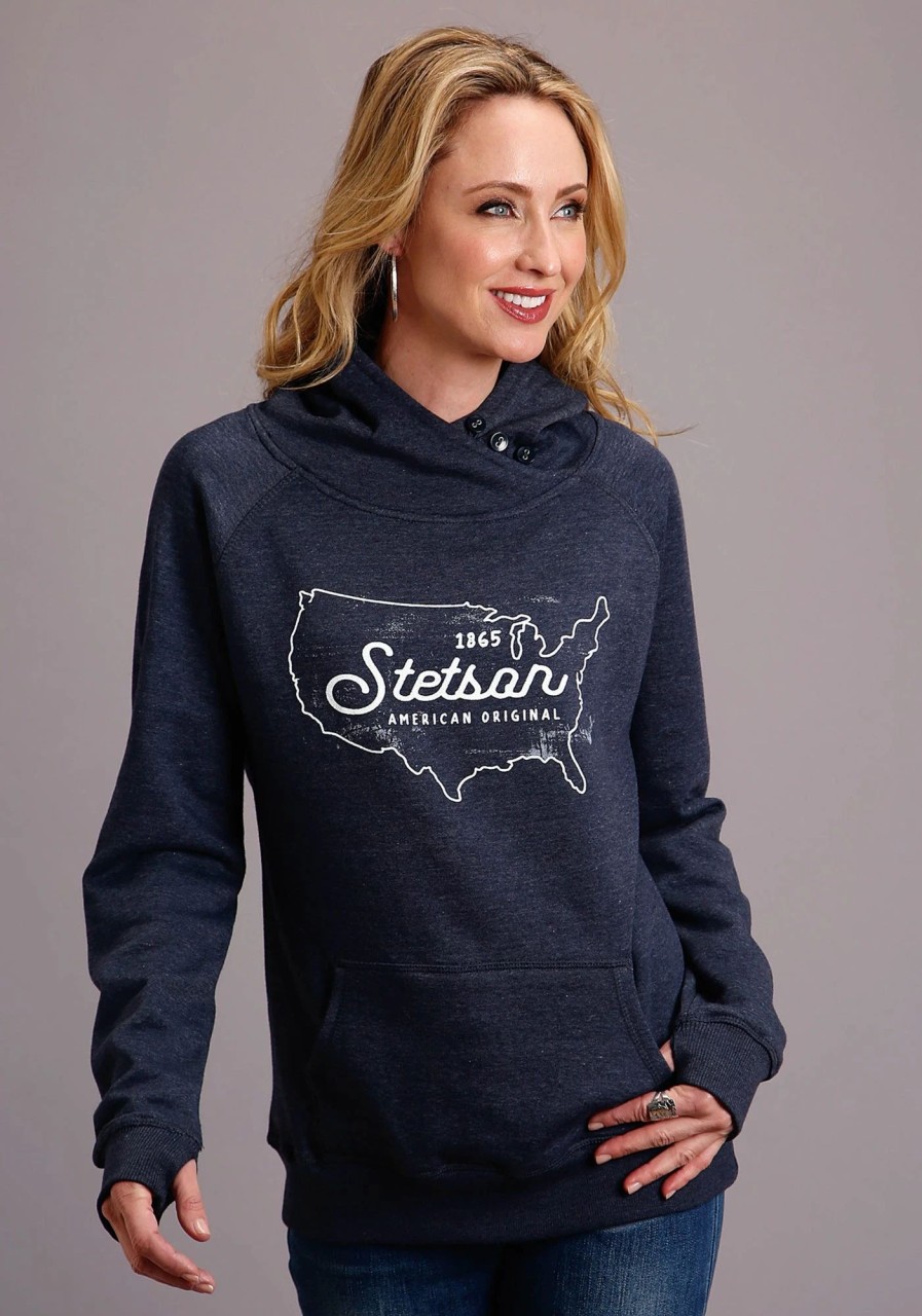 Sweaters / Vests * | Stetson Womens Navy Cotton Blend Original Usa Hoodie