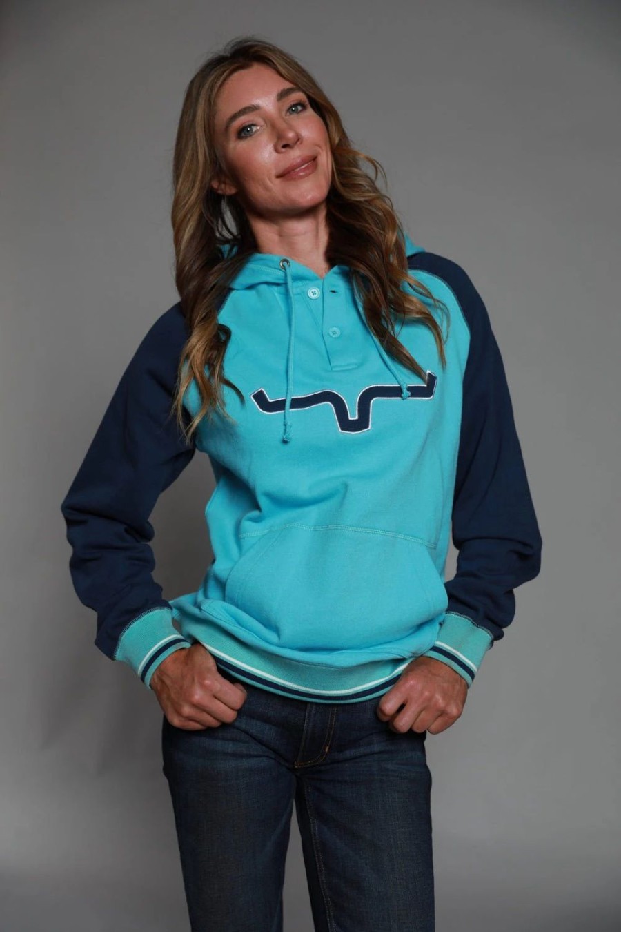 Sweaters / Vests * | Kimes Ranch Womens Summer Love Fleece Blue Cotton Blend L/S Hoodie