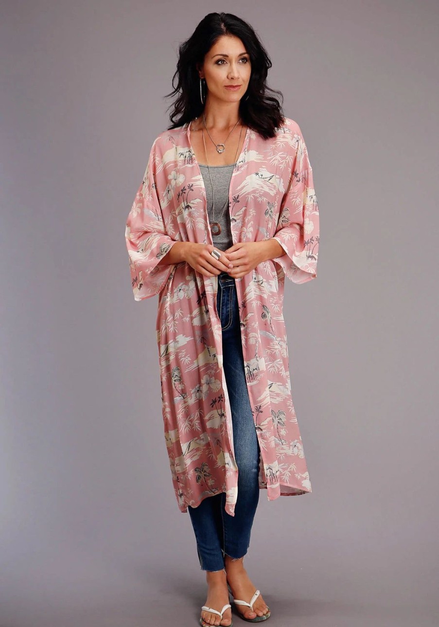 Sweaters / Vests * | Stetson Womens Pink Viscose Beach Ride Kimono Cardigan