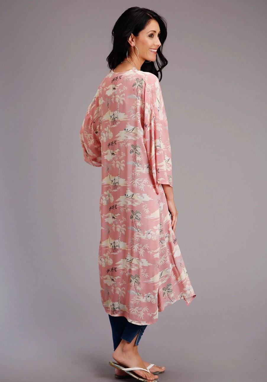 Sweaters / Vests * | Stetson Womens Pink Viscose Beach Ride Kimono Cardigan