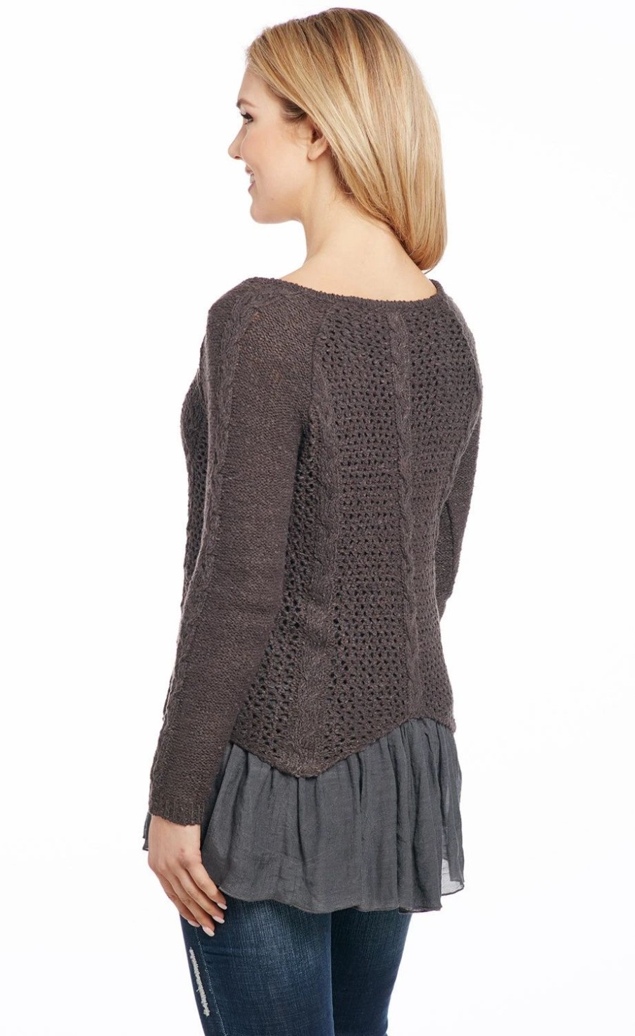 Sweaters / Vests * | Cowgirl Up Womens Charcoal Cotton Blend Braiding Sweater