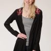 Sweaters / Vests * | Roper Womens Black Polyester Pink Cactus Cardigan