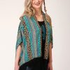 Sweaters / Vests * | Roper Womens Multi-Color Rayon/Nylon Leopard Stripe Poncho