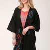 Sweaters / Vests * | Roper Womens Black Polyester Southwestern Kimono Cardigan