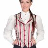 Sweaters / Vests * | Scully Rangewear Womens Burgundy Polyester Wallpaper Stripe Lapel Vest