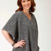 Sweaters / Vests * | Roper Womens Black/White Cotton Blend V-Neck Poncho Sweater