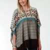 Sweaters / Vests * | Roper Aztec Print Ladies Brown Polyester Poncho Sweater