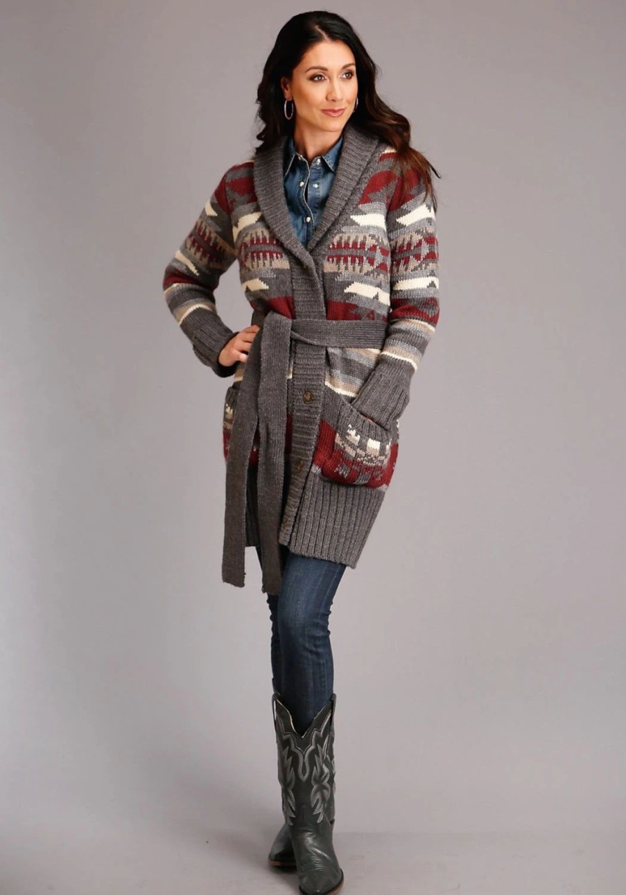 Sweaters / Vests * | Stetson Womens Multi-Color Wool Blend Aztec Shawl Sweater Cardigan