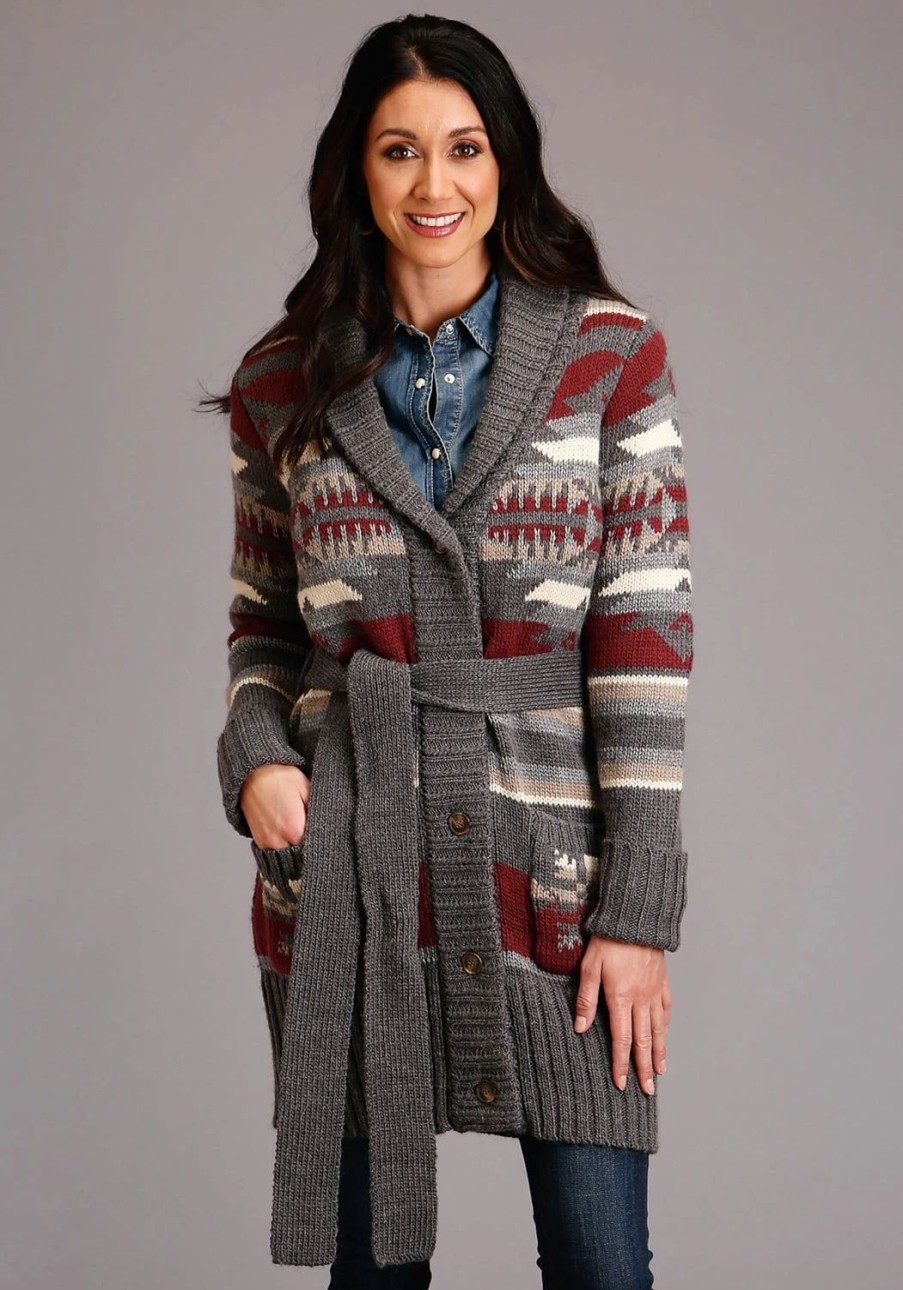 Sweaters / Vests * | Stetson Womens Multi-Color Wool Blend Aztec Shawl Sweater Cardigan