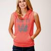 Sweaters / Vests * | Roper Womens Coral Red Cotton Blend Crop Top S/L Hoodie