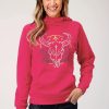 Sweaters / Vests * | Roper Womens Rose Pink Cotton Blend Longhorn Hoodie