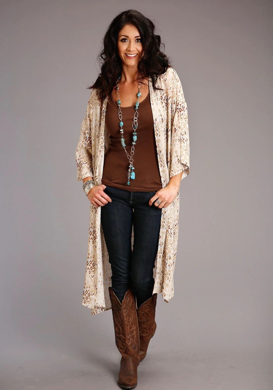 Sweaters / Vests * | Stetson Womens Gold Rayon/Nylon Herringbone Kimono Aztec Cardigan