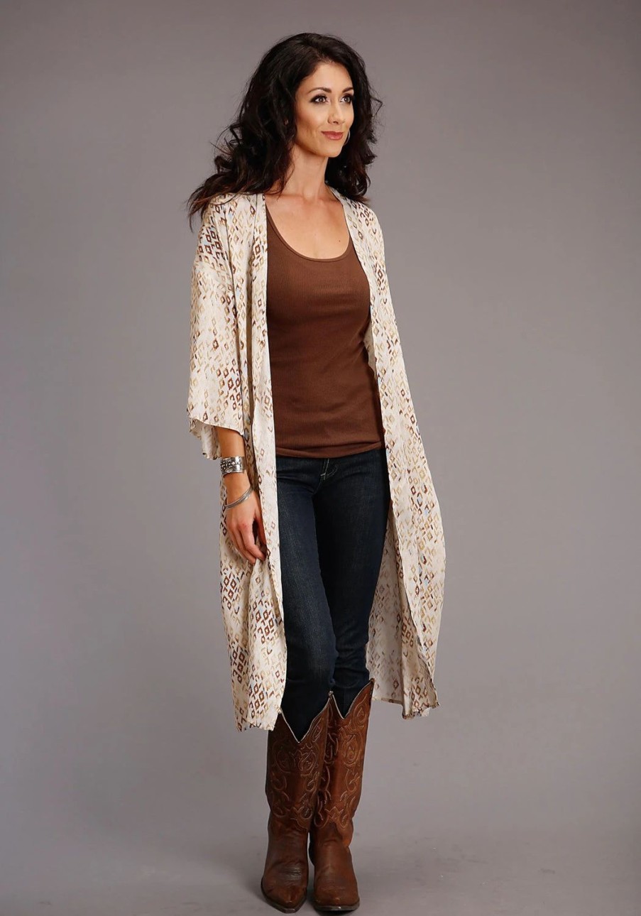 Sweaters / Vests * | Stetson Womens Gold Rayon/Nylon Herringbone Kimono Aztec Cardigan