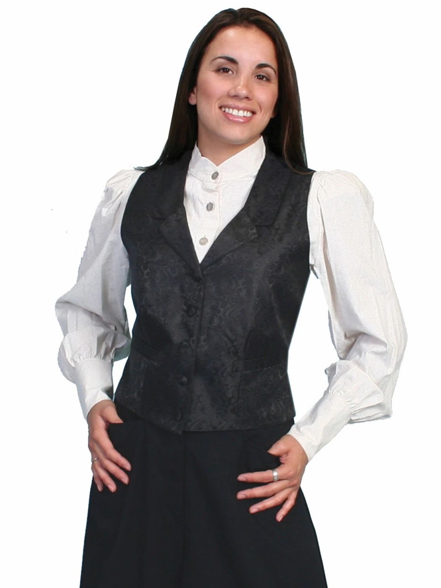 Sweaters / Vests * | Scully Rangewear Womens Black Polyester Paisley Lapel Vest