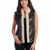 Sweaters / Vests * | Cripple Creek Womens Dark Brown Faux Leather Sherpa Collar Vest